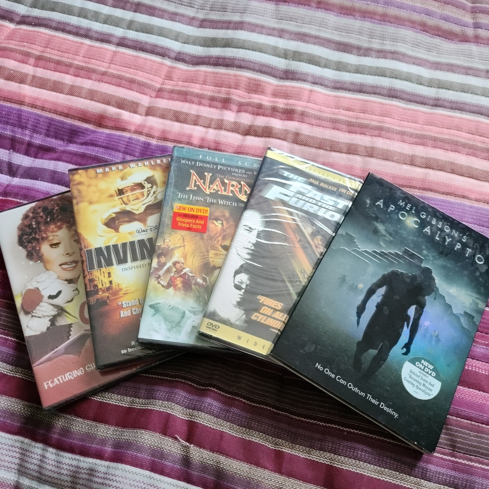 Brand new 5 dvds, Narnia, Shari show,Fast and Furious,Invincible,Apocalypto